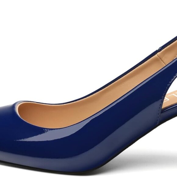 Women Slingback Heels Faux Leather 2.5 Inch Kitten Pointed Toe Pumps Dress - Picture 2 of 6